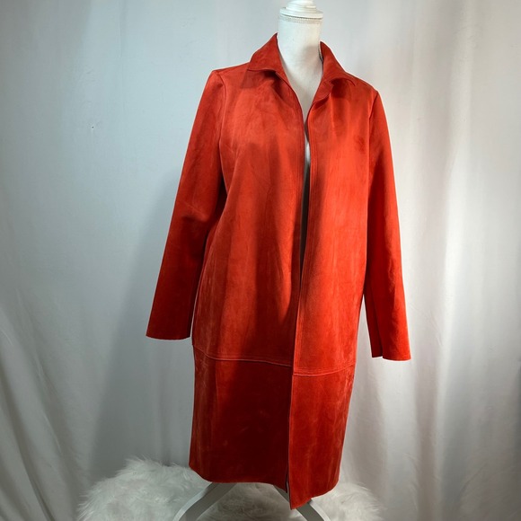 Philosophy Republic Clothing Jackets & Blazers - Philosophy Republic Clothing Orange Suede Look Open Front Long Jacket Coat Women